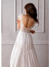 Cap Sleeve Ivory Lace Chiffon Boho Wedding Dress